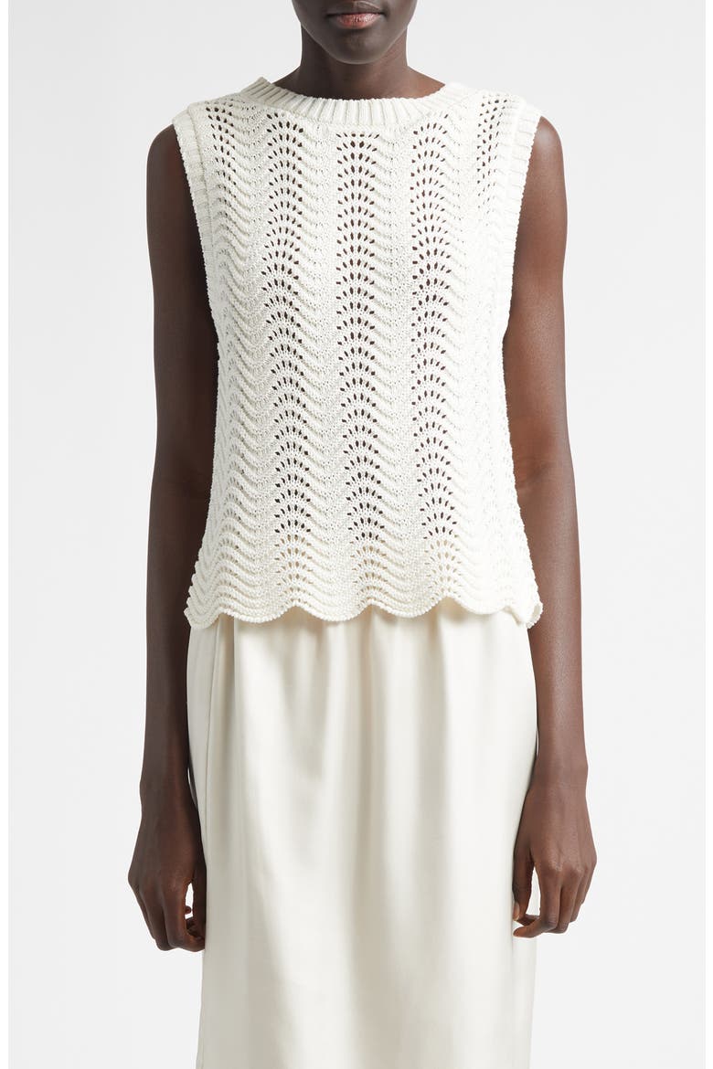 Vittoria Open Knit Cotton Sleeveless Sweater, Main, color, IVORY