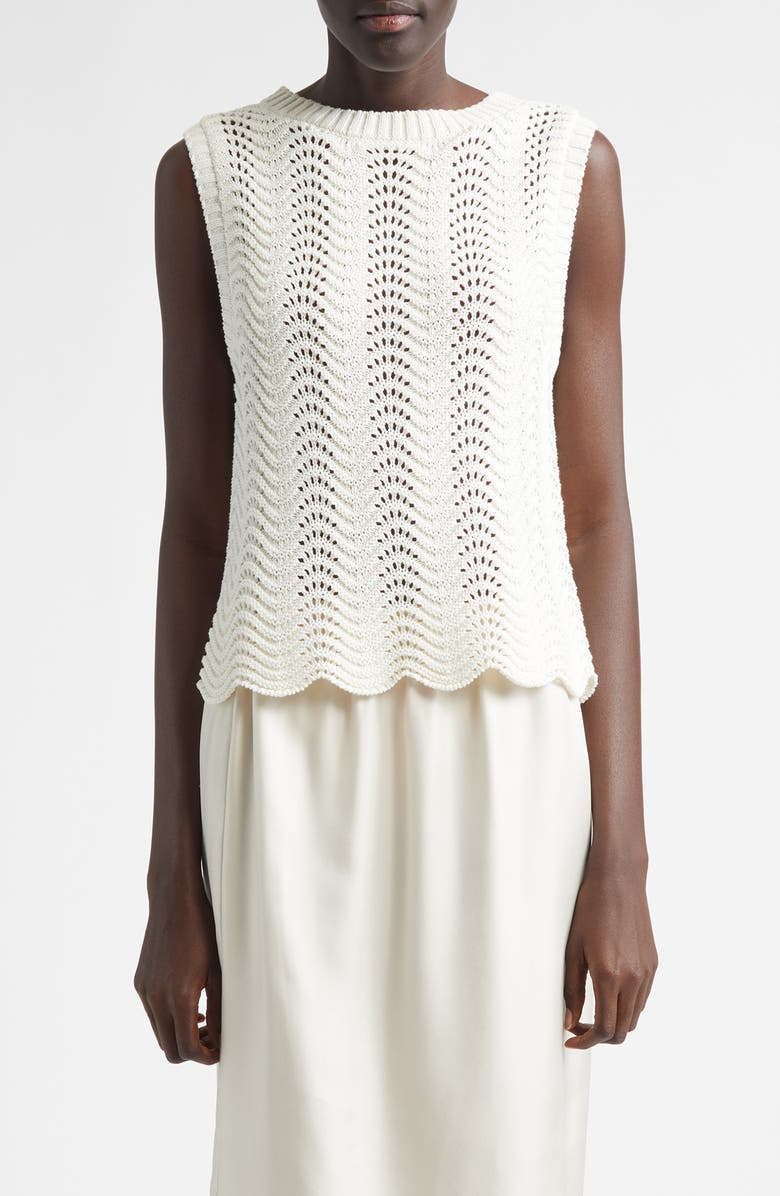 LOULOU DE SAISON Vittoria Open Knit Cotton Sleeveless Sweater, Main, color, Ivory