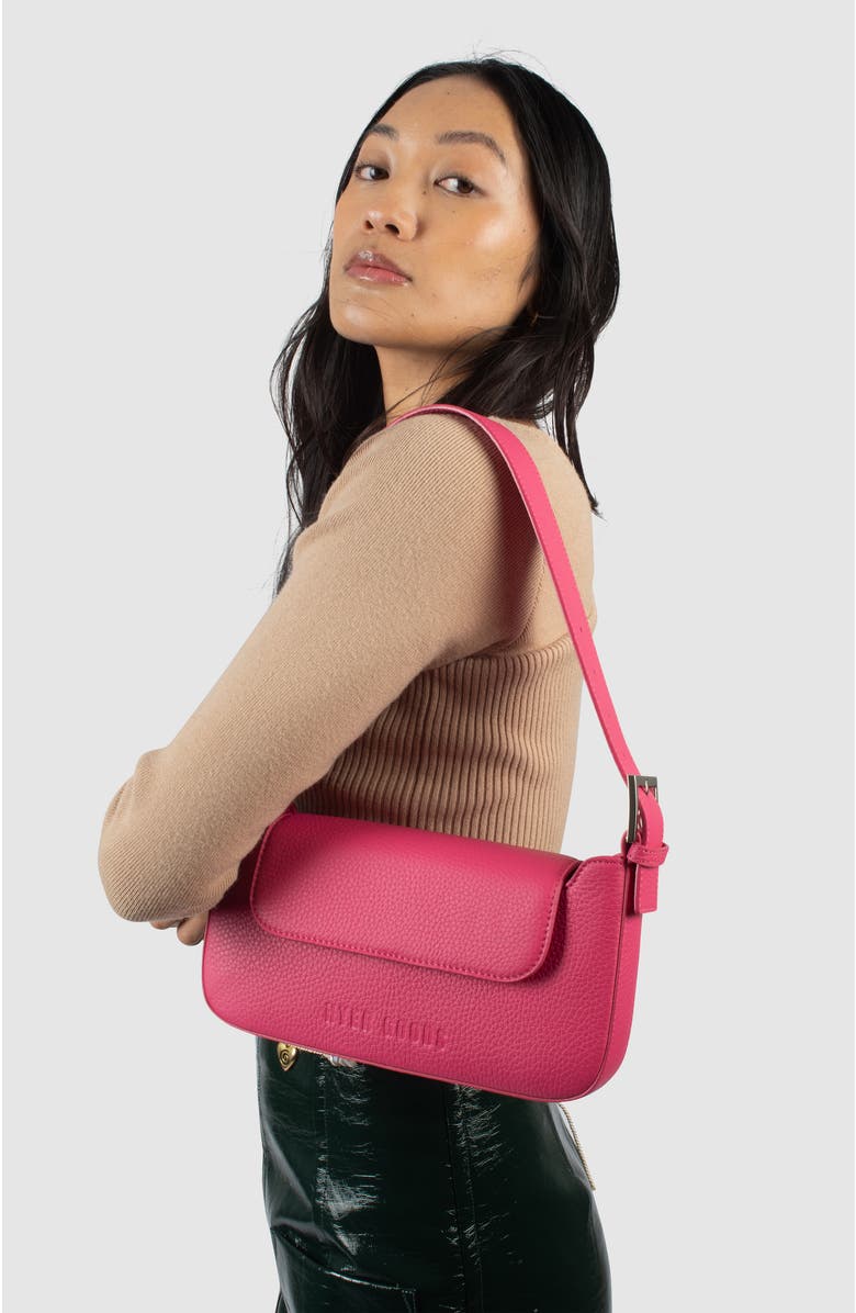 HYER GOODS Upcycled Leather Shoulder Bag with Buckle, Alternate, color, Fuschia