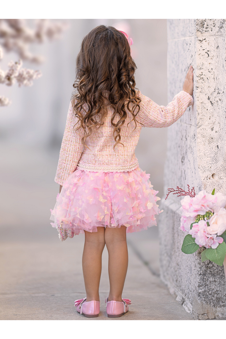 Girls  Sparkle Tweed Jacket & Butterfly Tutu Skirt Set, Alternate, color, Pink
