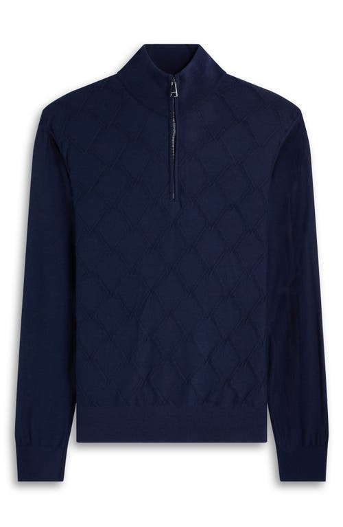 Bugatchi Merino Wool & Silk Diamond Quarter Zip Sweater In Blue