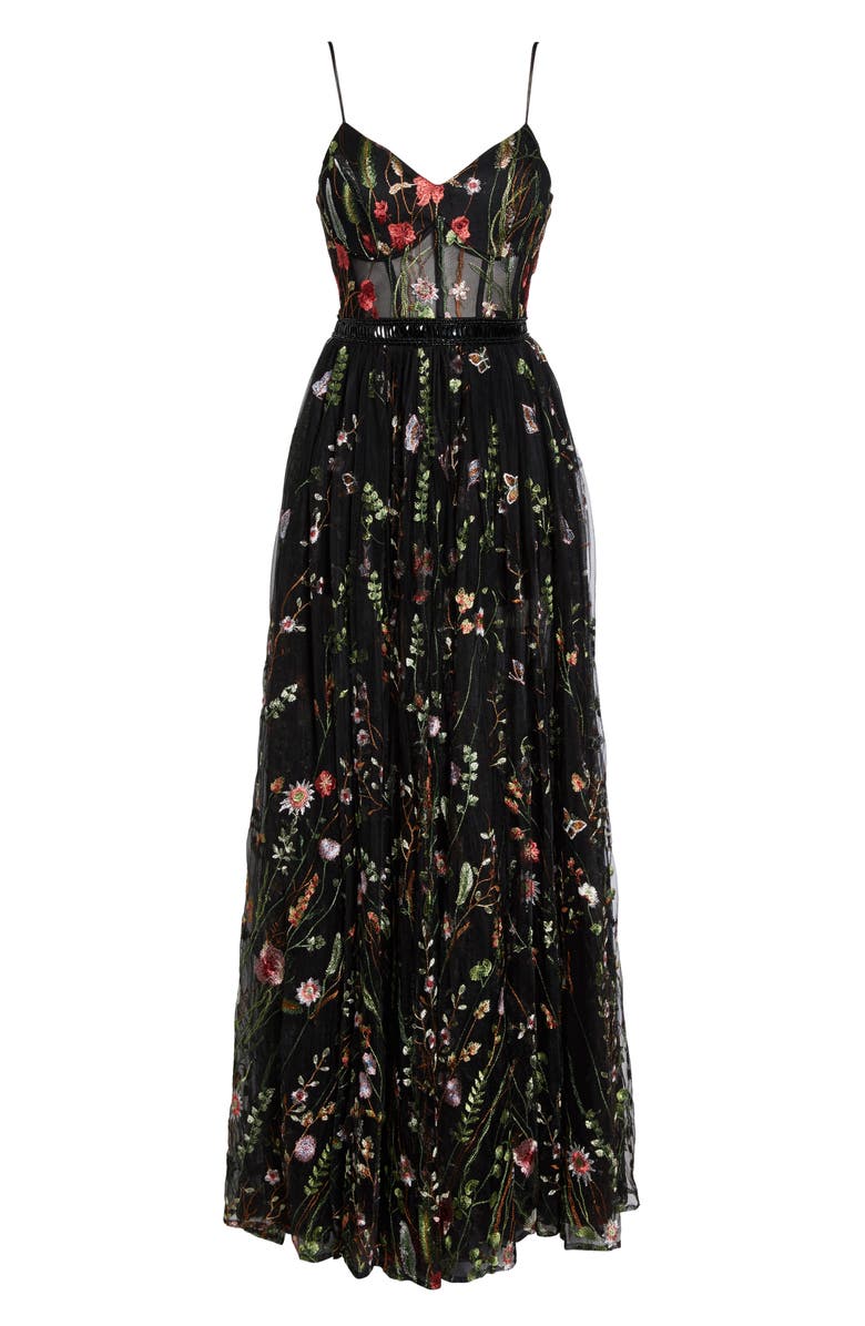 Mac Duggal Embroidered Mesh Bustier Gown, Alternate, color,