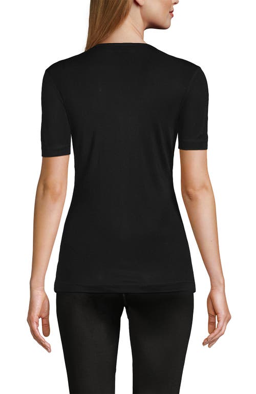 Lands' End Womens' Silk Interlock Short Sleeve Crewneck Long Underwear Thermal Baselayer Top In Black
