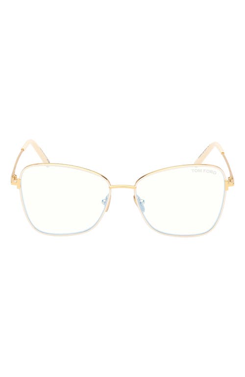 Tom Ford 55mm Butterfly Blue Light Blocking Optical Glasses In Deep Gold Ivory Enamel