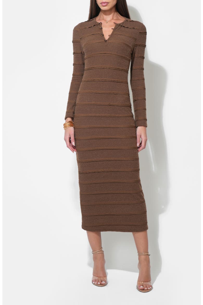 Valerie Textured Stripe Long Sleeve Knit Midi Dress, Alternate, color, CHOCOLATE BROWN