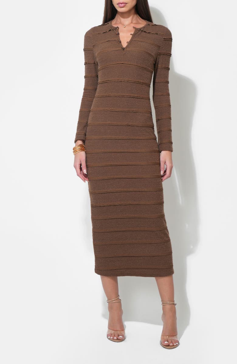 Adelyn Rae Valerie Textured Stripe Long Sleeve Knit Midi Dress, Alternate, color, Chocolate Brown