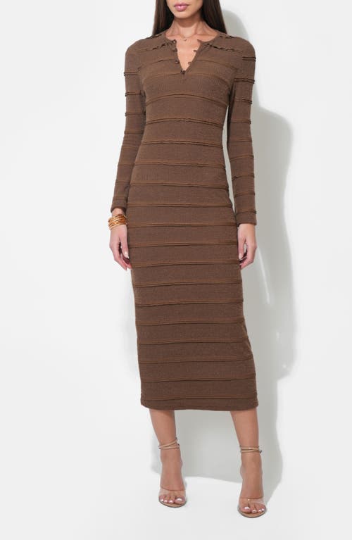 Adelyn Rae Valerie Textured Stripe Long Sleeve Knit Midi Dress In Brown