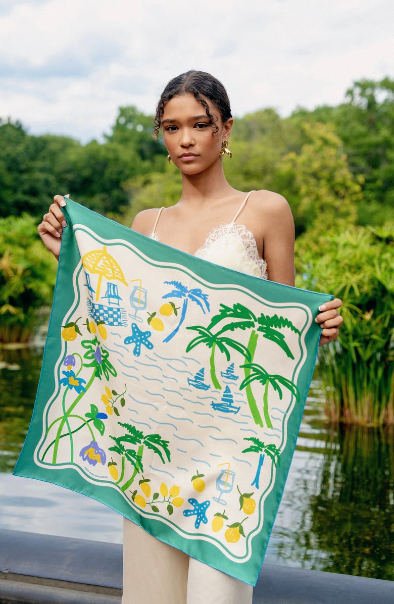 Jessie Zhao New York Capri Impression Double Sided Silk Scarf, Alternate, color, Blue