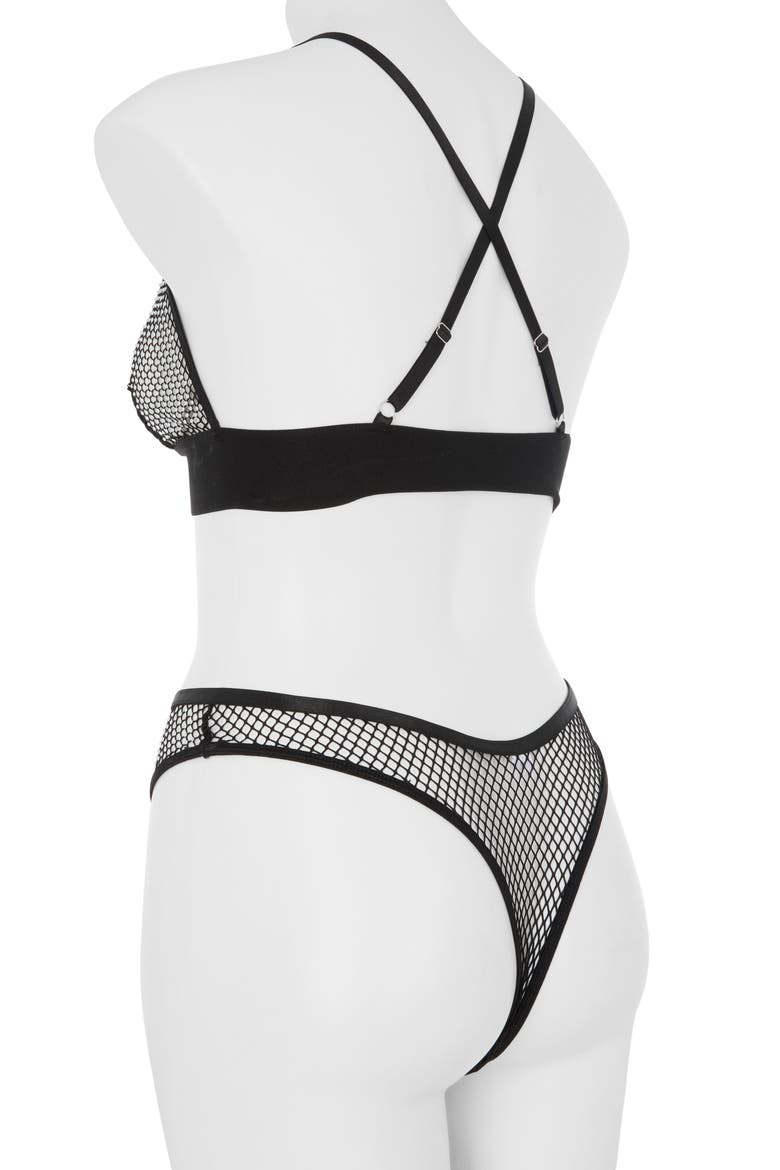 Luxe Mirage Bralette & Thong Set, Alternate, color, BLACK