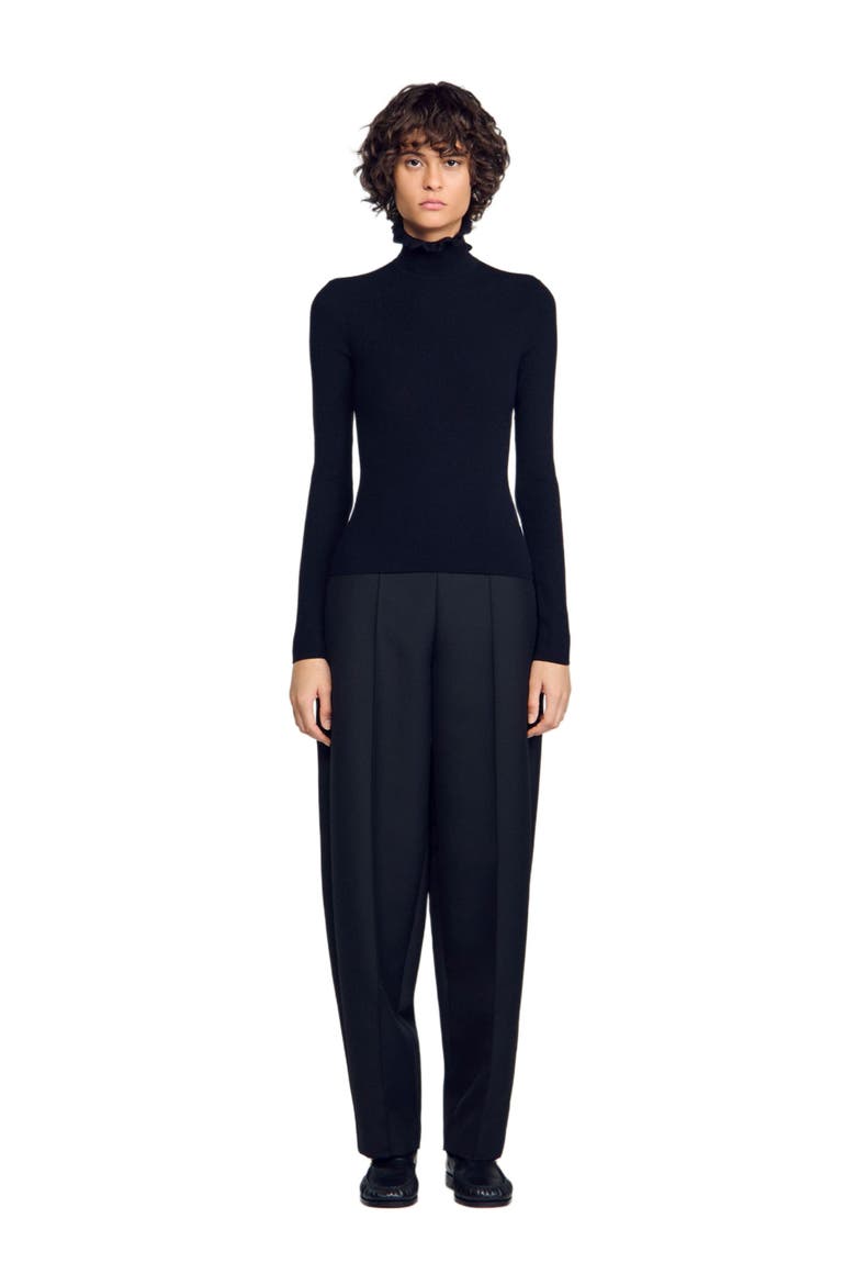 Ruffled roll-neck wool sweater, Main, color, Black