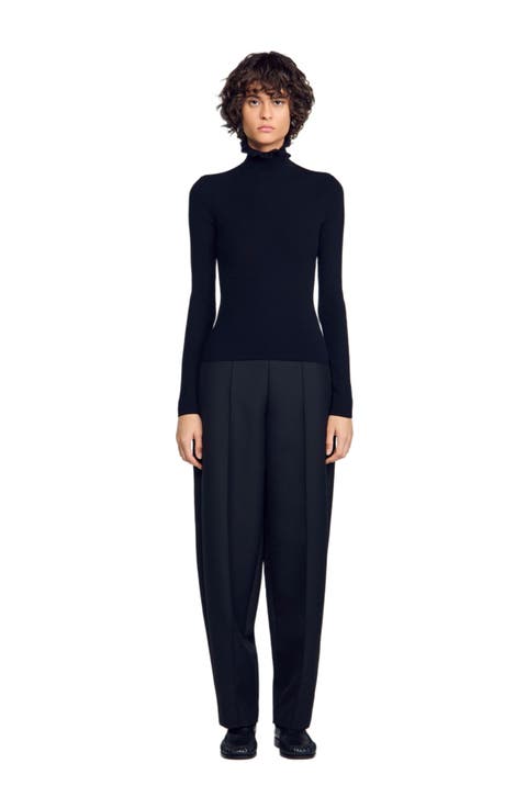 Ruffled roll-neck wool sweater
