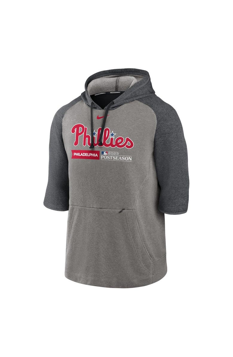 Nike Men's Nike  Heather Gray/Heather Charcoal Philadelphia Phillies 2023 Postseason Authentic Collection Flux Performance 3/4-Sleeve Pullover Hoodie, Alternate, color, 