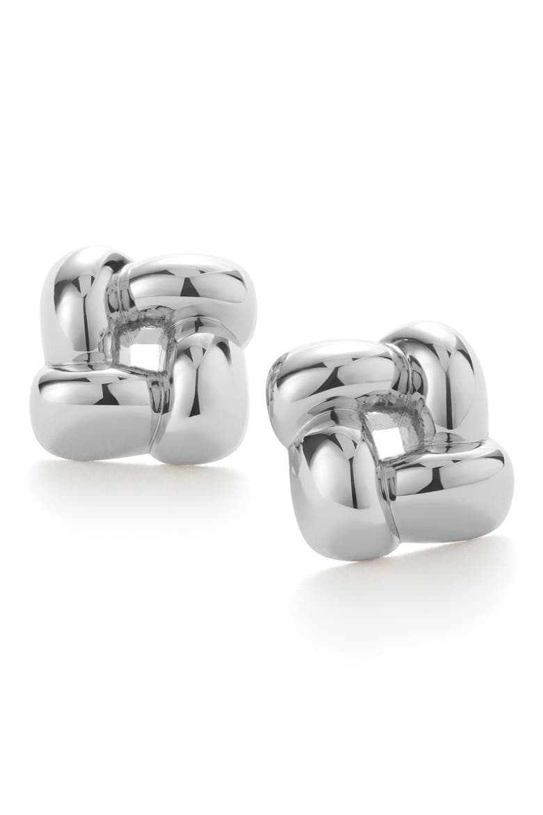 Small Woven Square Earrings, Main, color, HIGH POLISH SILVER