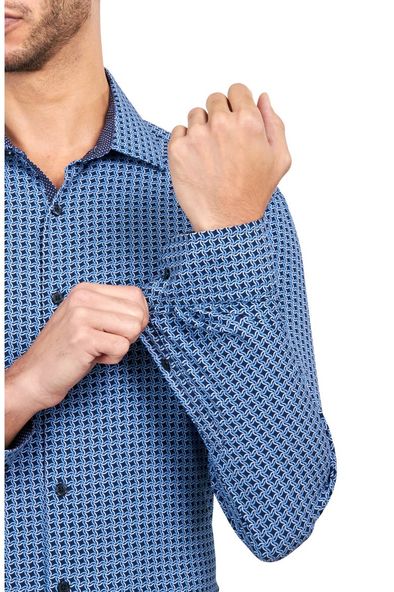 Squiggle Geometric Print Performance Dress Shirt, Alternate, color, NAVY
