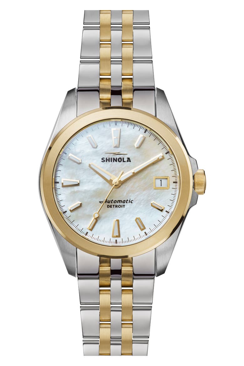 Circadian Monster Mother-of-Pearl Automatic Bracelet Watch, 36mm, Main, color, WHITE