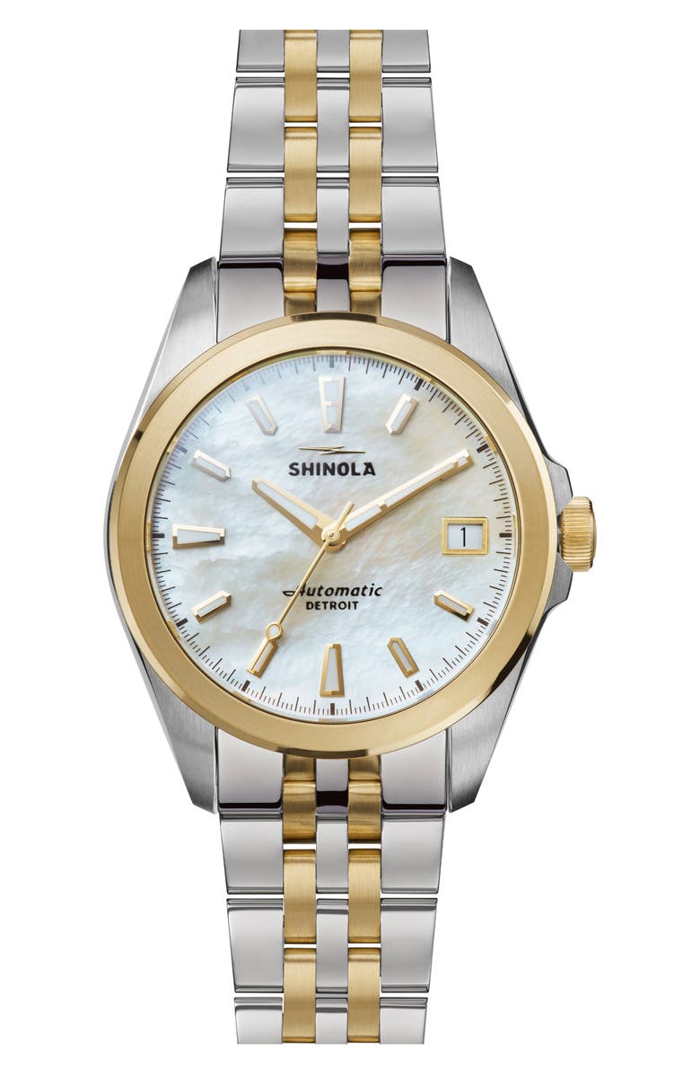 Shinola Circadian Monster Mother-of-Pearl Automatic Bracelet Watch, 36mm, Main, color, White