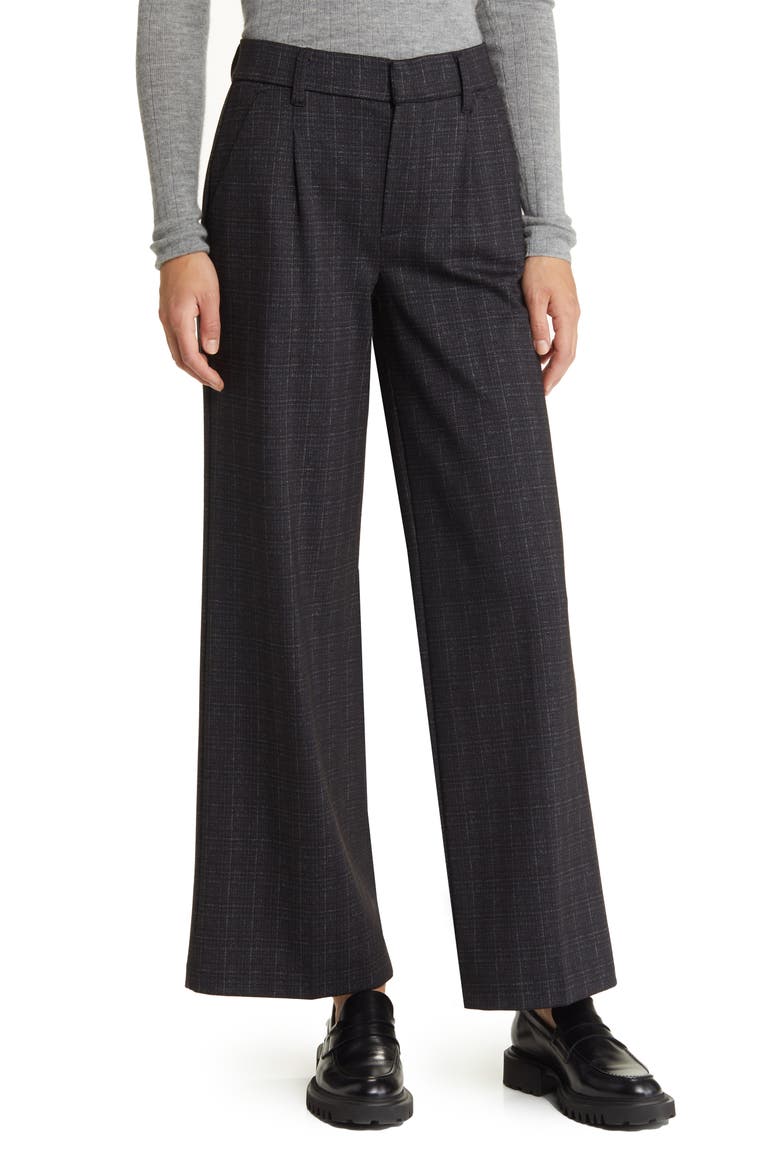 'Ab'Solution Skyrise Plaid Wide Leg Ponte Pants (Nordstrom Exclusive), Main, color, CHARCOAL MULTI