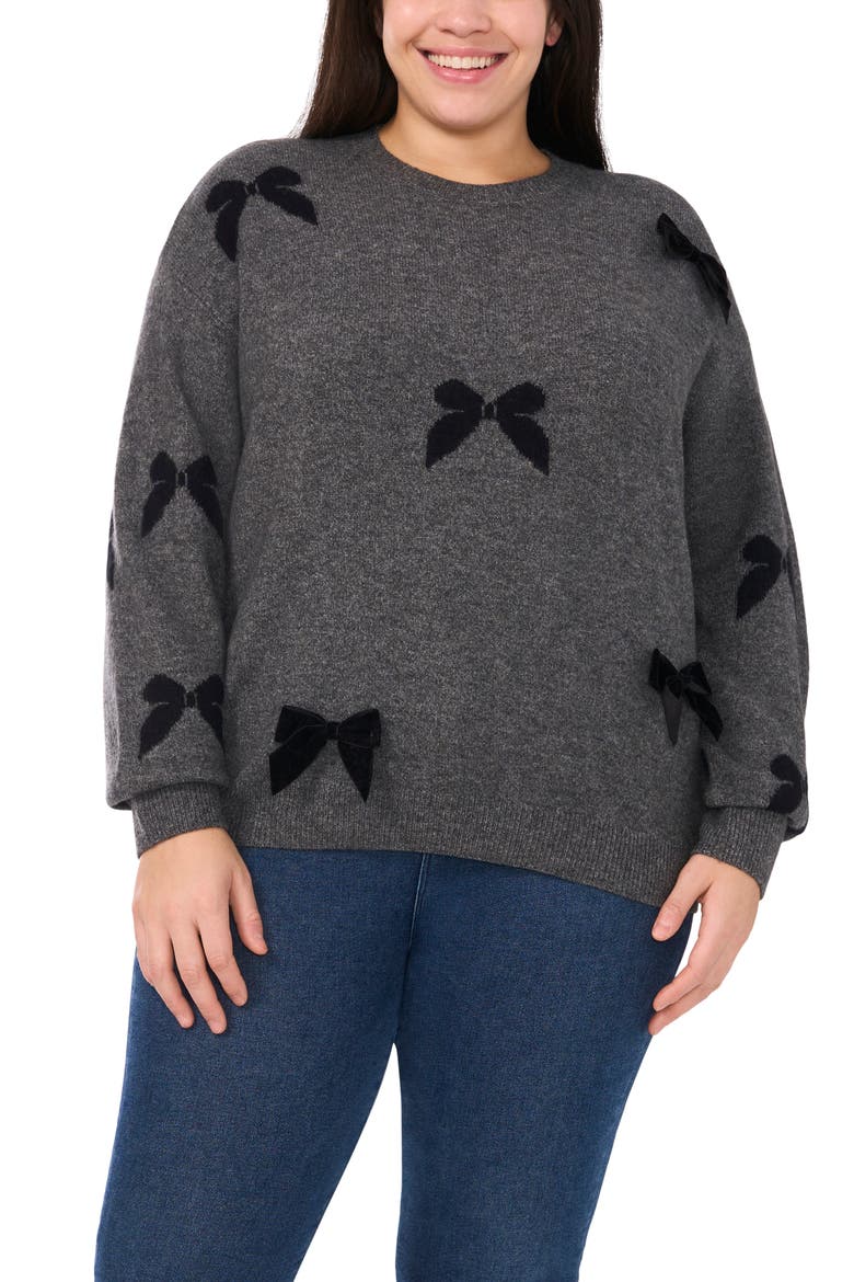 3D Bow Creneck Sweater, Main, color, MED HTR GREY