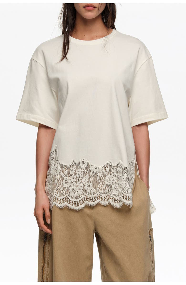 Bimba y Lola Oversize Lace T-Shirt, Main, color, Ivory