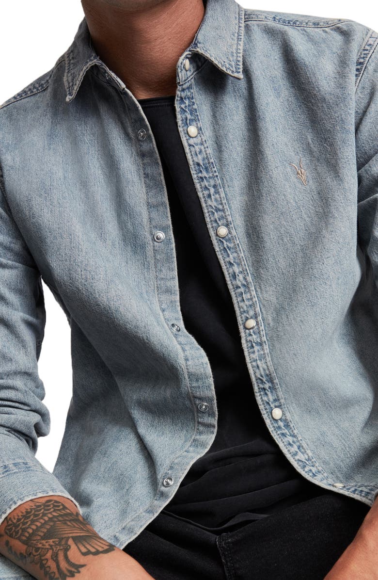 AllSaints Kirton Acid Wash Denim Shirt, Alternate, color, 
