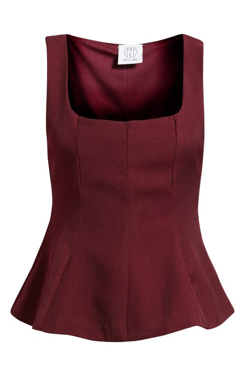 Nikki Lund Maron Square Neck Sleeveless Peplum Top In Burgundy