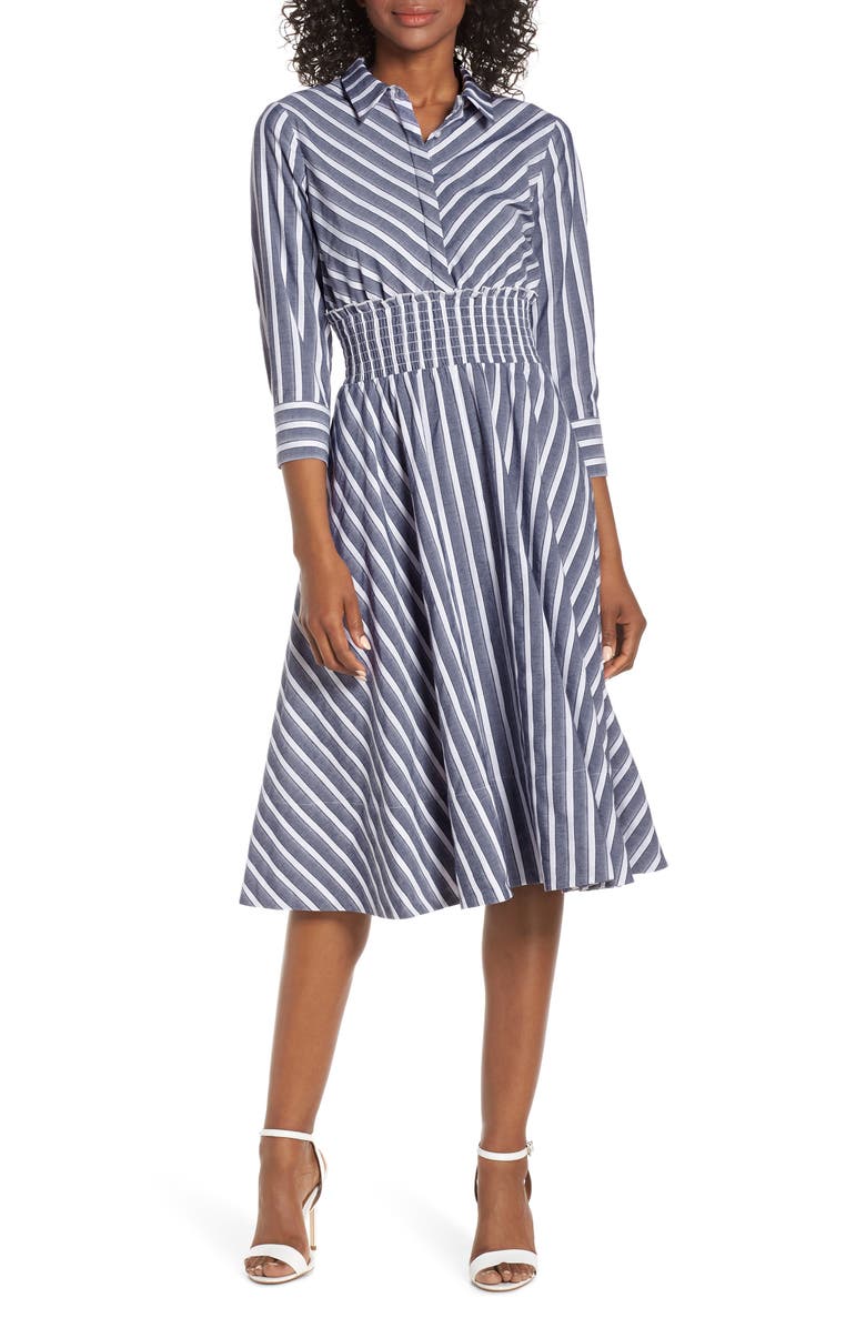 Eliza J Stripe Midi Shirtdress, Main, color, 
