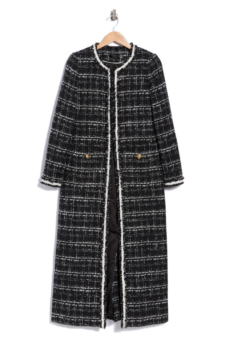 Kidman Boucle Long Jacket with Trim, Main, color, BLACK/OFF WHITE