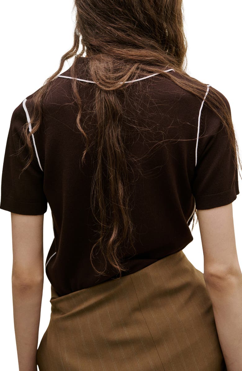 MANGO Contrast Tipped Polo Sweater, Alternate, color, Chocolate