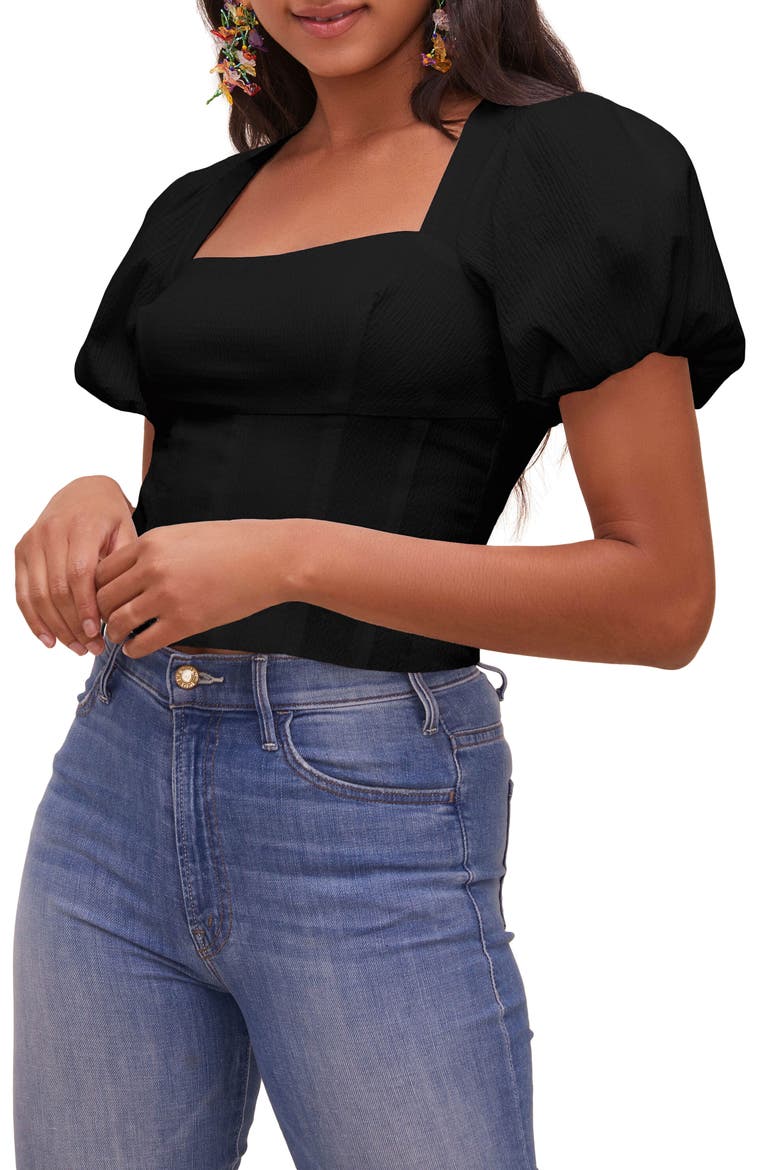 Tanya Puff Sleeve Crop Top, Main, color, BLACK