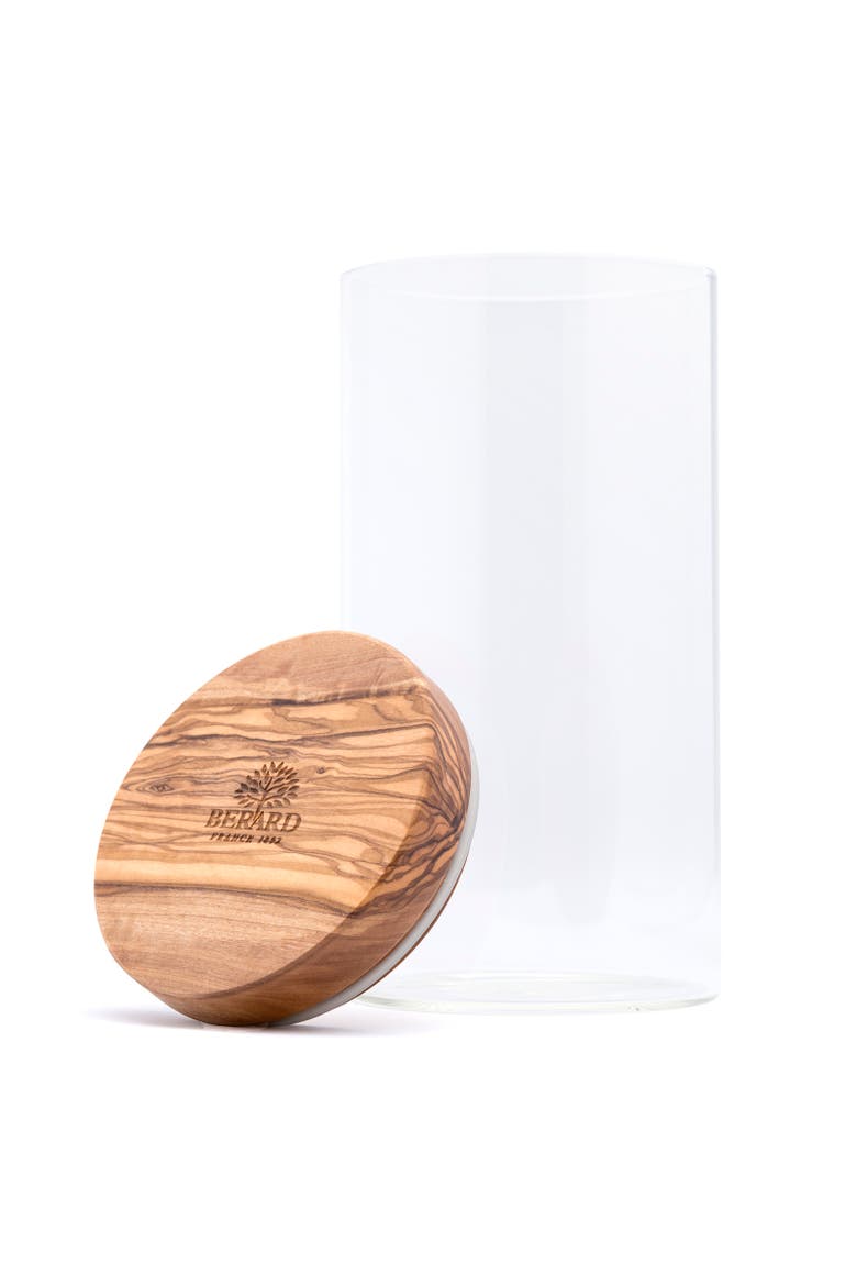 Glass Storage Jar With Olive Wood Lid, 30-ounce, Alternate, color, Brown