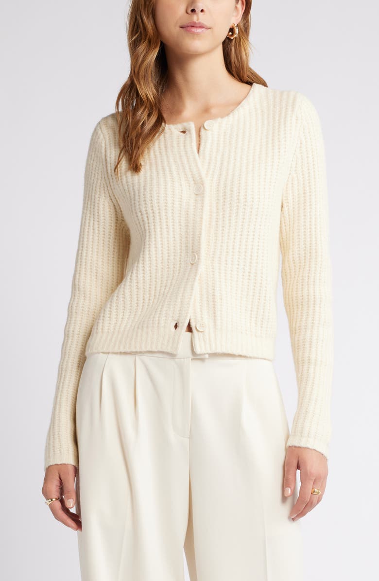 Open Edit Cropped Fisherman Cardigan, Main, color, Ivory Dove