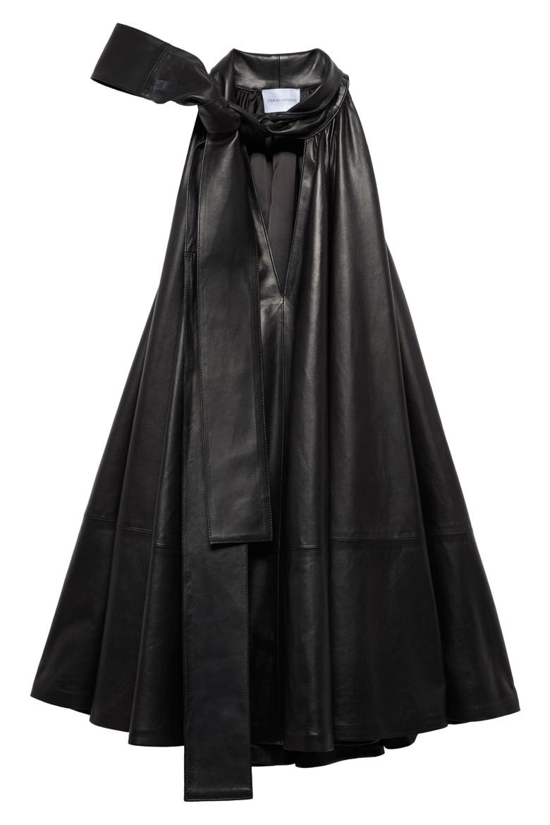 Frill Leather Dress, Main, color, FAUX LEATHER BLACK