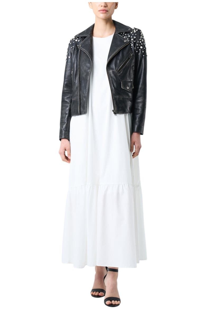 Leather Biker Jacket With Crystals, Alternate, color, Black