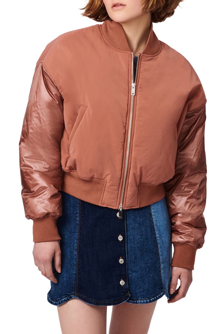 Mixed Media Bomber Jacket, Main, color, RICH COPPER
