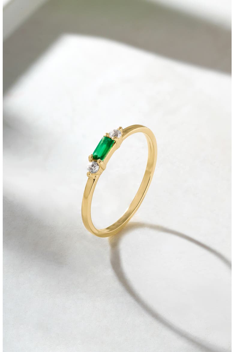 Baguette & Round Gemstone Ring, Alternate, color, GREEN