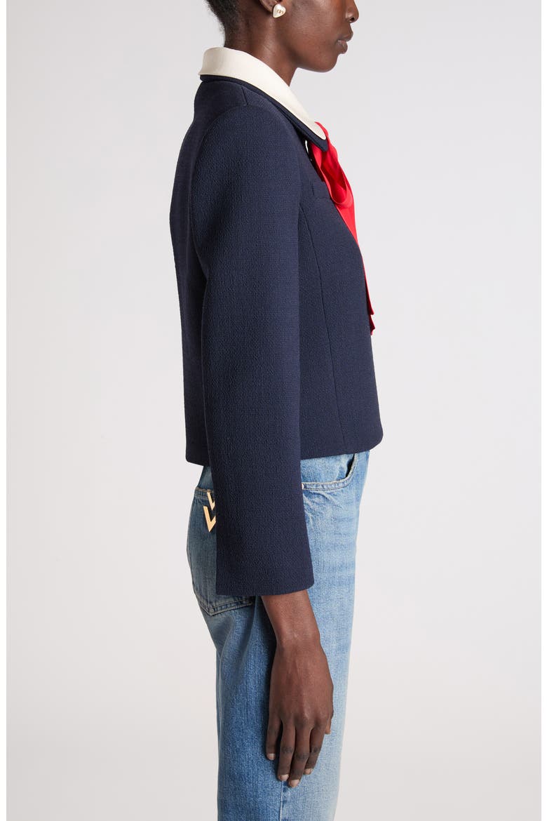 Layered Collar & Bow Wool Crepe Jacket, Alternate, color, NAVY MULTI