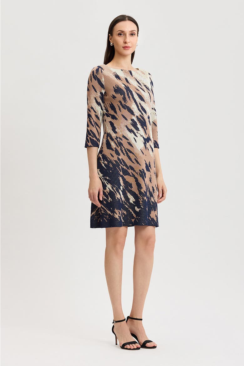 A-Line Abstract Animal Print Soft Knit Dress, Alternate, color, Taupe/Indigo/Almond/Ivory