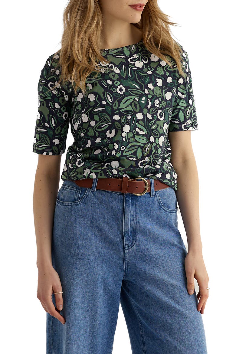 Poisson Print Organic Cotton T-Shirt, Main, color, GARDEN PLANTS INKWELL