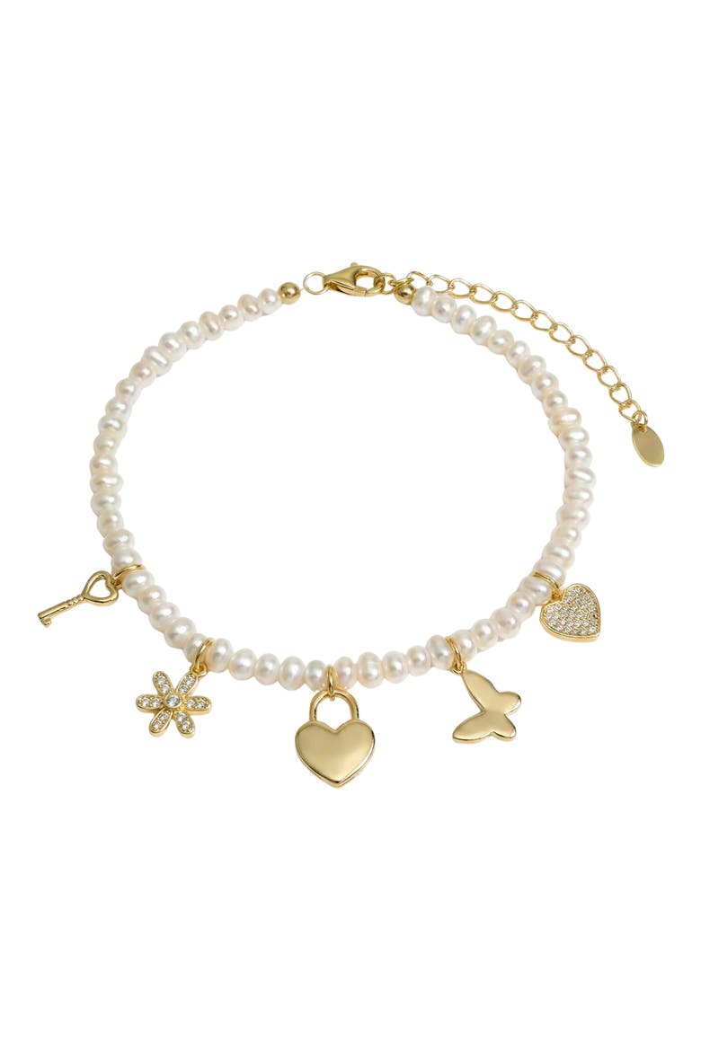 Faux Pearl Charm Bracelet, Main, color, GOLD