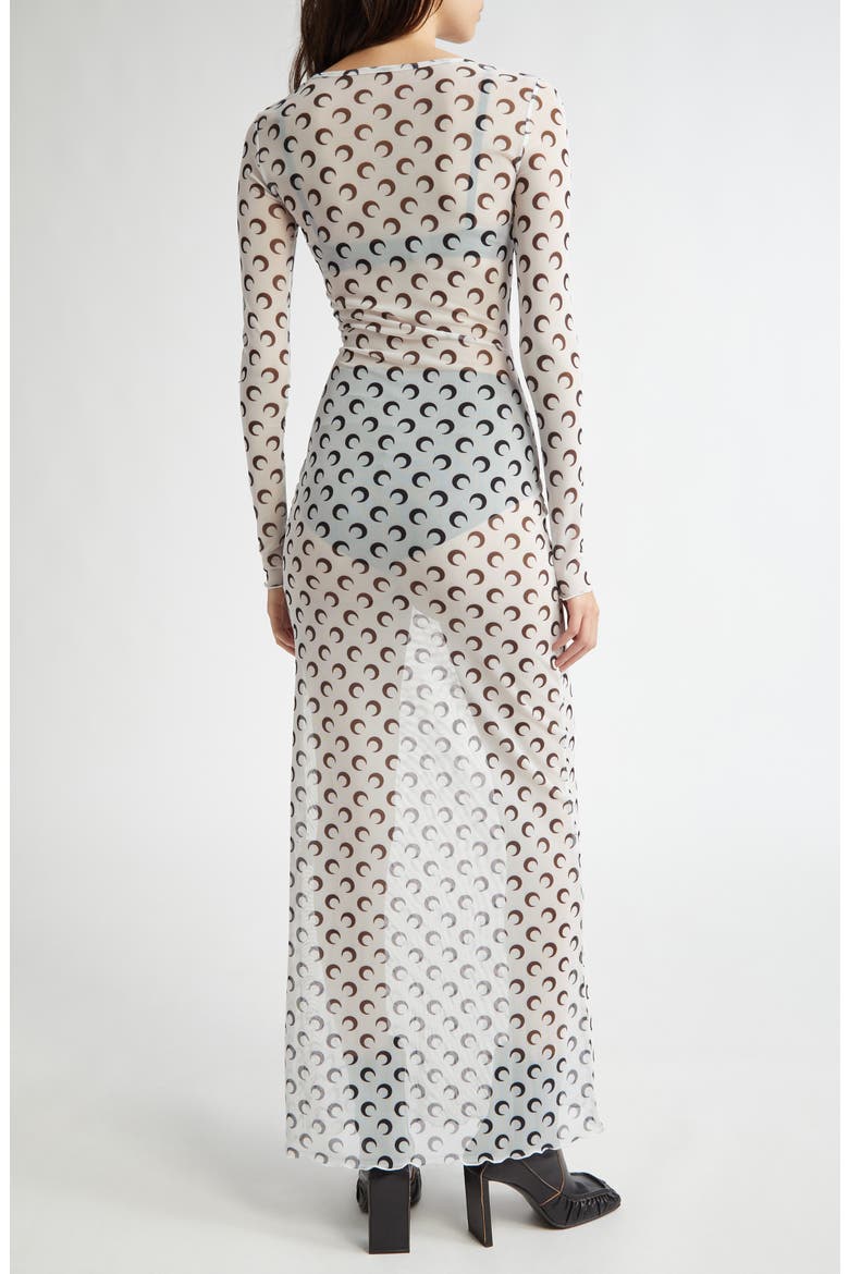 Moon Print Sheer Long Sleeve Mesh Dress, Alternate, color, OPTICAL WHITE