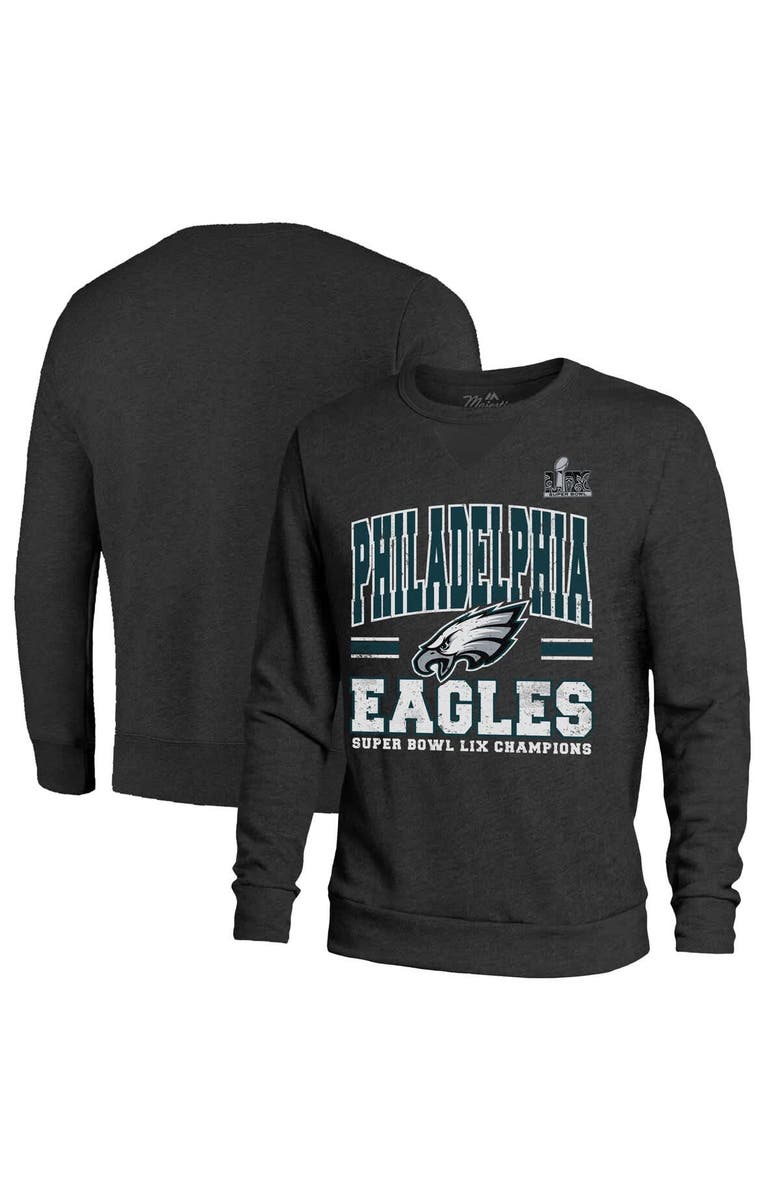 Majestic Threads Men's Majestic Threads Black Philadelphia Eagles Super Bowl LIX Champions Big Chalk Stripe Tri-Blend Fleece Sweatshirt, Main, color, 