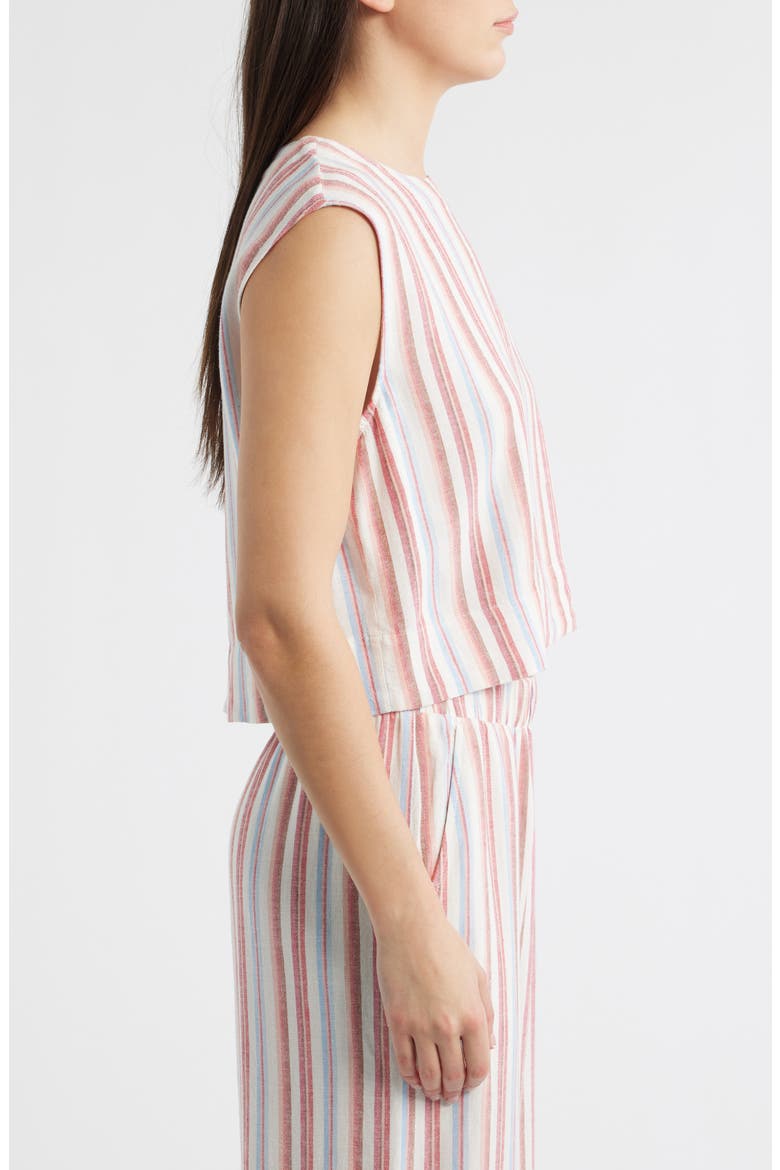 Boxy Back Button Linen Blend Top, Alternate, color, TUSCAN SUNRISE STRIPE