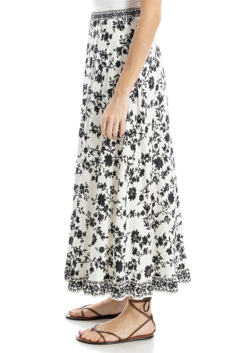 MAX STUDIO Floral Pull-On Maxi Skirt, Alternate, color, Off White/ Black Silhoiette