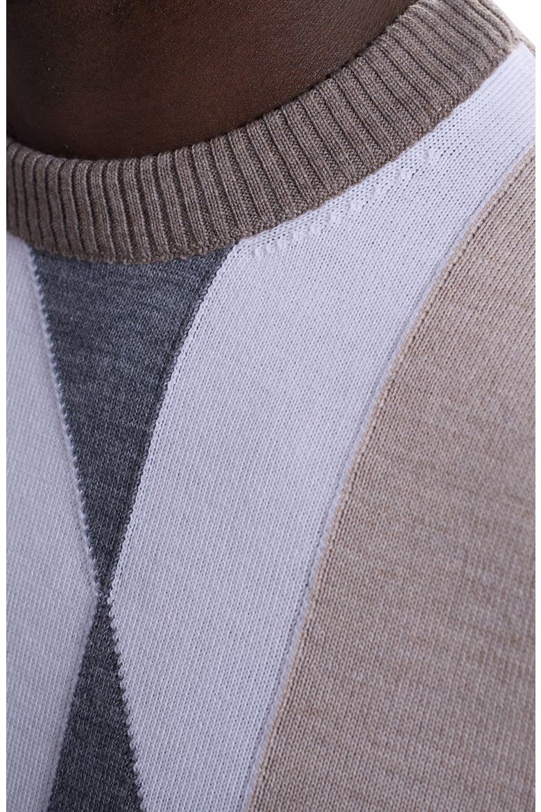 Geometric Pattern Merino Wool Crewneck Sweater, Alternate, color, WALNUT