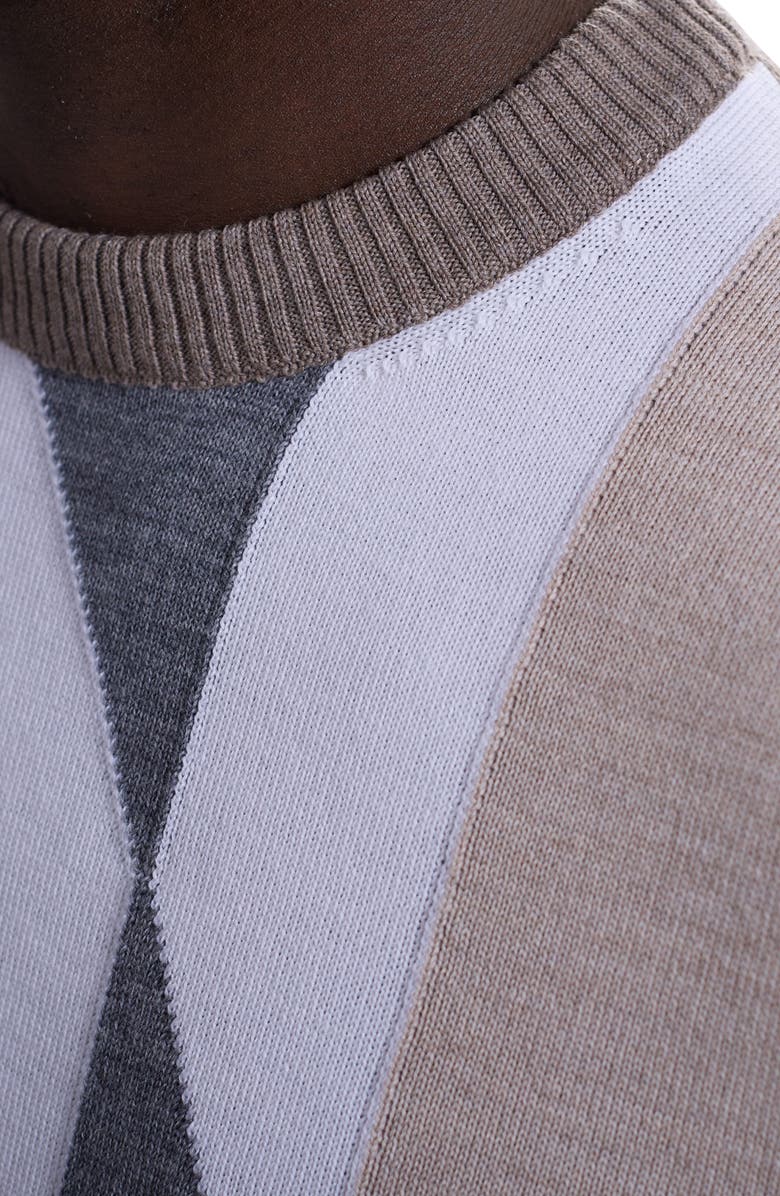 Bugatchi Geometric Pattern Merino Wool Crewneck Sweater, Alternate, color, Walnut