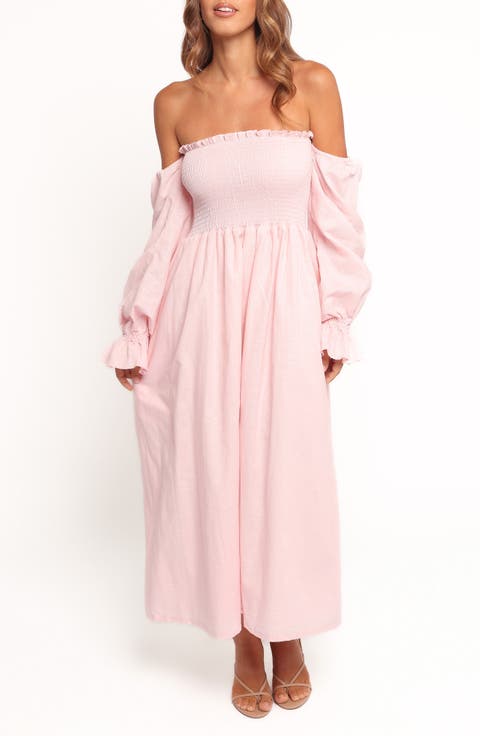 Domenica Off the Shoulder Linen Blend Midi Dress