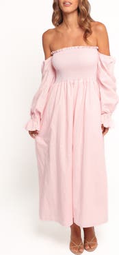 Petal & Pup Domenica Off the Shoulder Linen Blend Midi Dress