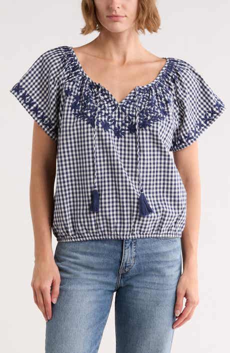 Lucky Brand Gingham Short Sleeve Cotton Top