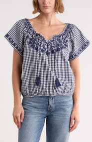 Lucky Brand Gingham Short Sleeve Cotton Top