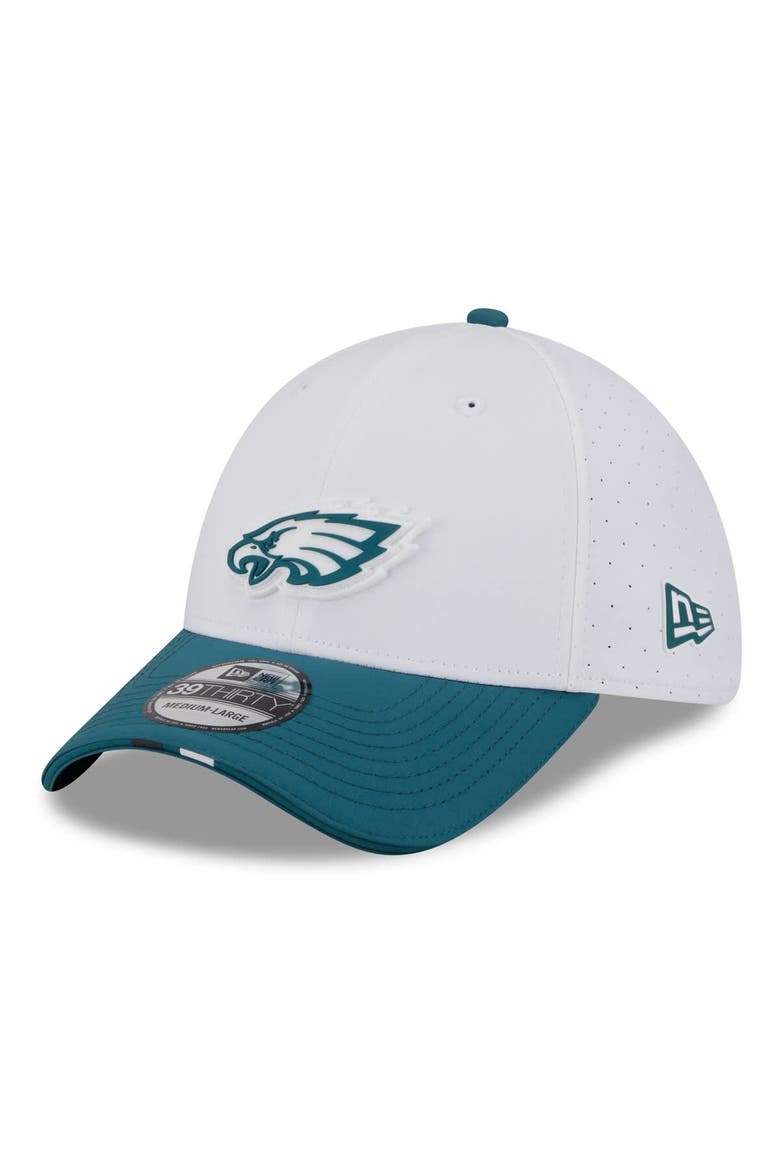 Men's New Era  White/Midnight Green Philadelphia Eagles 2025 NFL Training Camp 39THIRTY Flex Hat, Alternate, color, White